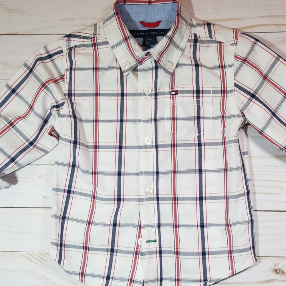 Tommy Hilfiger white plaid button down shirt